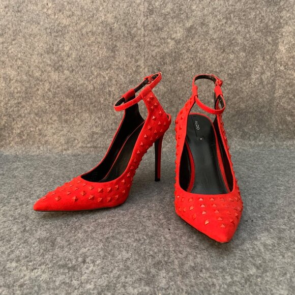 Aldo Yadori Women's Red Studded Sling Back Pump Heels Pointed Toe Shoes - Picture 5 of 13